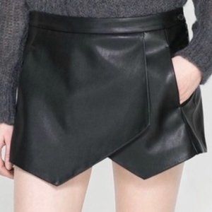 Zara vegan leather asymmetrical black skort